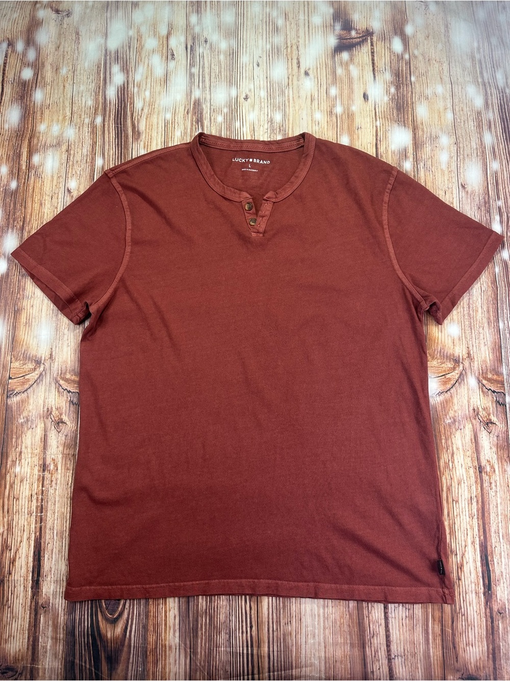 NWT Lucky Brand Men's Short Sleeve Henley Shirt - Rust Brown Size Large